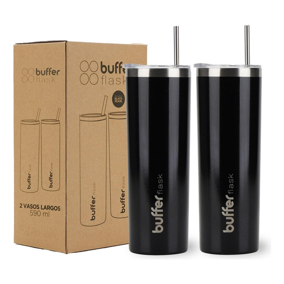 Vasos Termicos Set De 2 Buffer Acero Inoxidable Frío Y Calor Color Negro perla