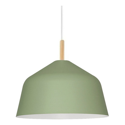 Lampara Colgante Campana 40cm Verde Diseño Con Madera C377 