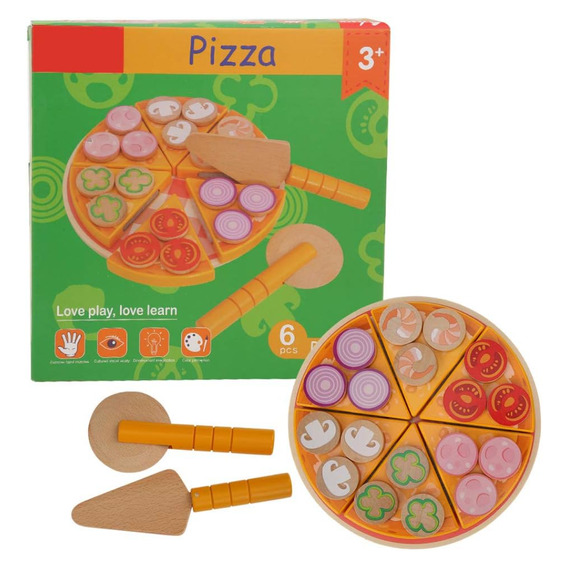 Juego De Pizza Madera Juguete Didactico Simulación Magnetico