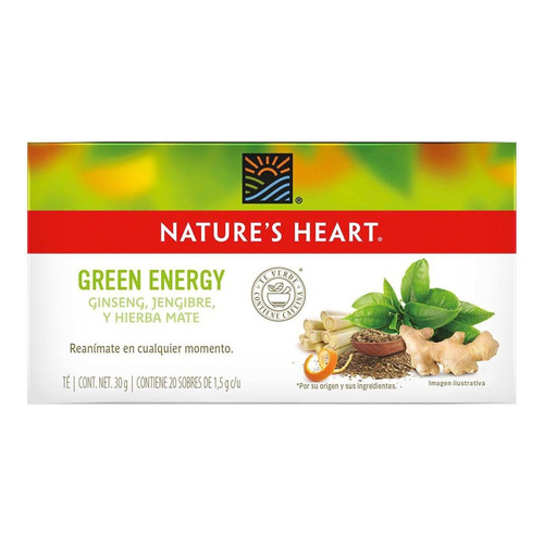 Té Nature's Heart Green Energy Ginsen, Jengibre Y Hierba X20
