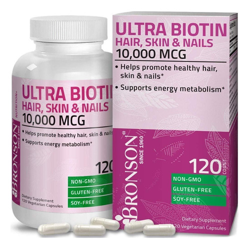 Biotina Premium Cabello Uñas 10,000mcg 120 Caps Eg B01 Sabor Sin Sabor