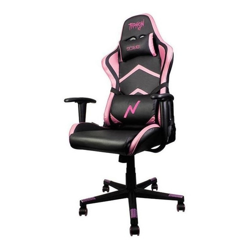 Silla de escritorio Noga Typhon KT gamer ergonómica  negra y rosa con tapizado de cuero sintético