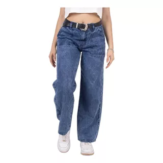 Pantalon Jean Mujer Wide Leg Rigido Recto Tiro Alto Tava