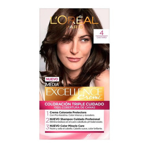 Kit Tinta L'Oréal Paris  Excellence Tintura L'Oréal Excellence Creme tono 4 castaño 20Vol. para cabello