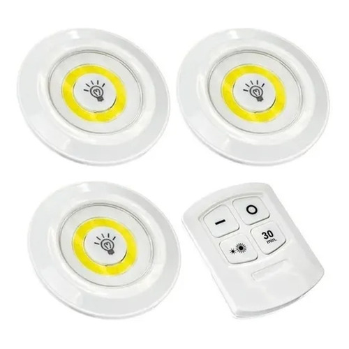 Luz Led Set X3 Lampara Adhesiva Control Remoto Color Blanco