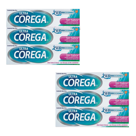 Combo X6 Ultra Corega Crema Adhesiva Sin Sabor 40gr