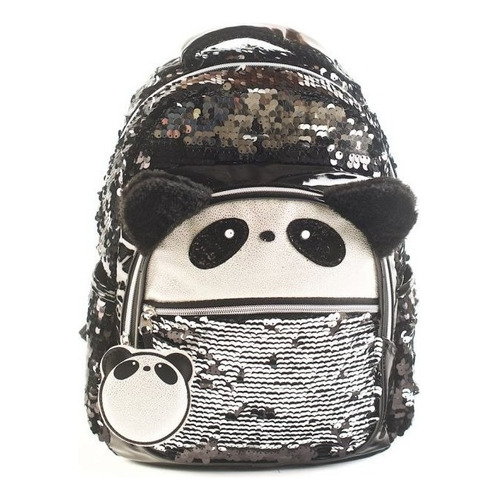 Mochila Espalda Lentejuelas Oso Panda Color Negro