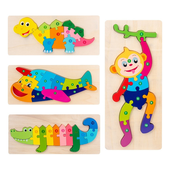 Didáctico Infantil Pack 4 Rompecabezas Madera Colores