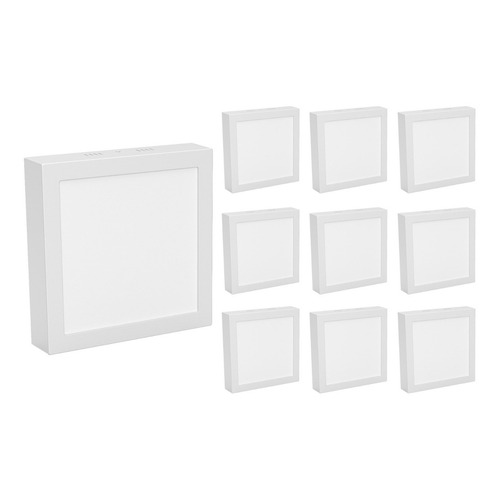 Combo X10 Panel Led Plafón 12w Cuadrado Luz Fría Superficial Color Blanco