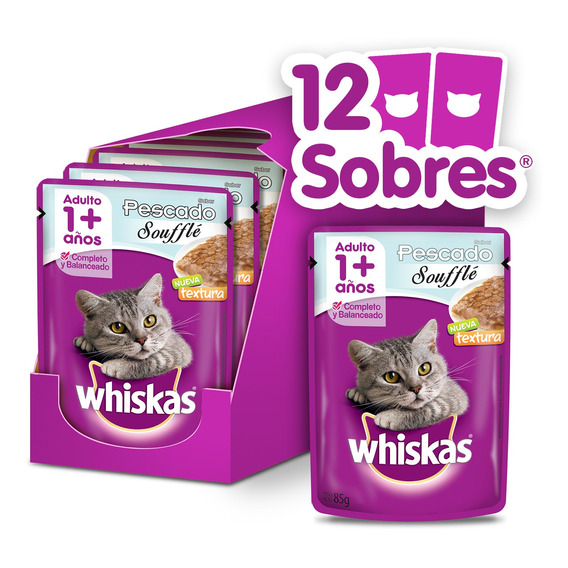 Whiskas Alimento Húmedo En Sobre Gato Pescado Soufflé 12 Un