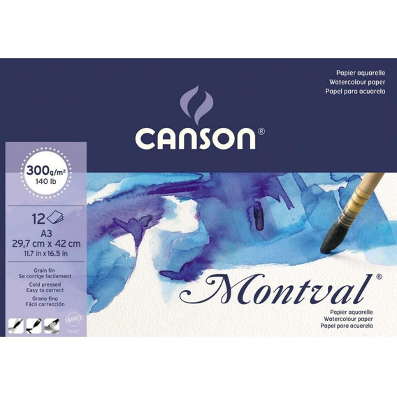 Block Canson Montval A3 300 Gr 12 Hojas Ideal Acuarela