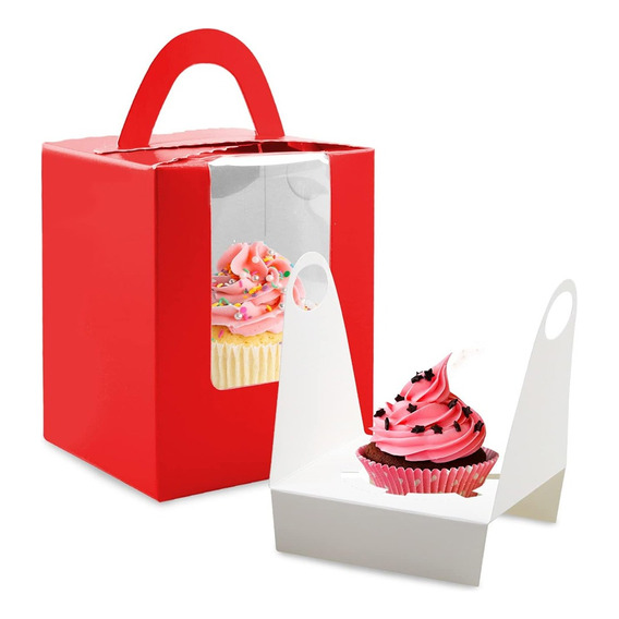 50 Cajas Cupcakes Individual Ventana Carton Galletas Regalo