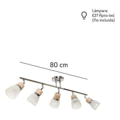 Plafon Barral 5 Luces Coq Cromo Madera Apto Led Deco Moderno