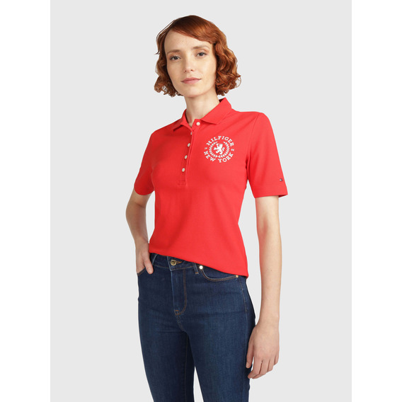 Polo Rojo Con Escudo Bordado De Mujer Tommy Hilfiger