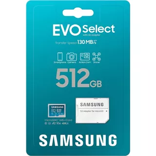 Memoria Micro Sd 512 Gb Samsung Evo Select 130 Mb/s