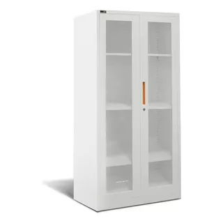 Armario Metálico Puertas Vidrio Batiente Oficina Línea Slim Color Blanco