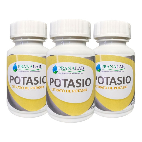 Citrato De Potasio 500mg 30 Cápsulas Pack 3 Frascos Sabor Sin Sabor