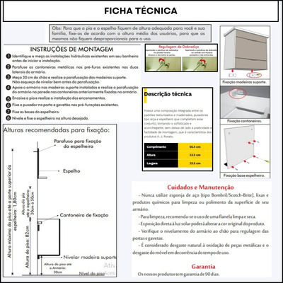 Kit Armário E Pia Banheiro Espelho 55cm Compacto