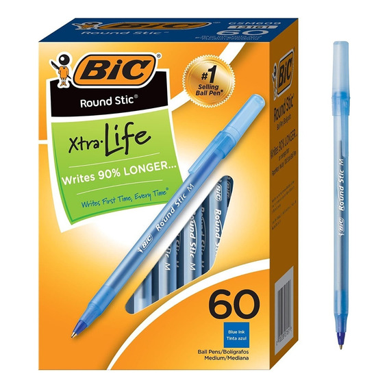 Bic Round Stic Xtra Life Bolígrafo Punta Mediana Azul 60pzas