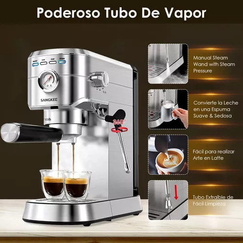 Máquina de café expreso, 20 bar con espumador de leche, varita de vapor  para café con leche y capuchino, máquinas de café de acero inoxidable con