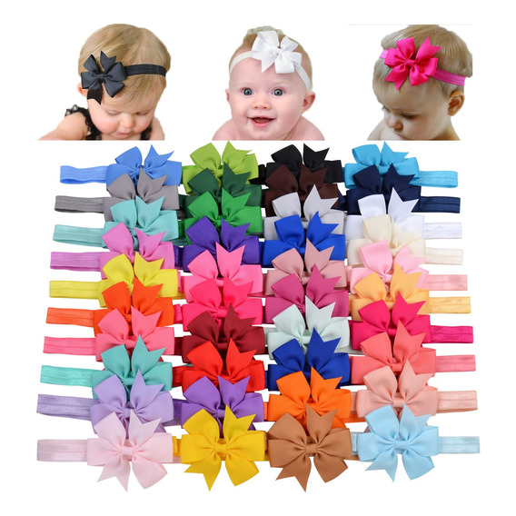 Diademas Para Bebés Vincha Elastizada Con Moño 40 Colores