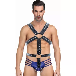 Arnés Sexy Pecho Cuero Ajustable Metal Cinturón Para Hombre