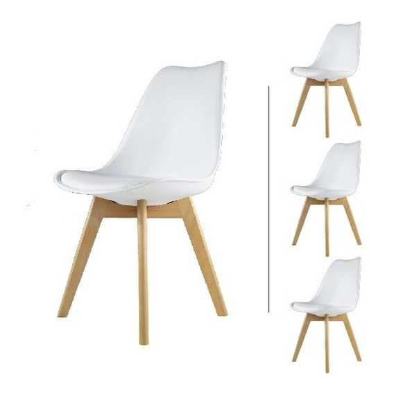 Set 4 Sillas Eames Mundo In Hood Acojinadas Comedor Color De La Estructura De La Silla Blanco