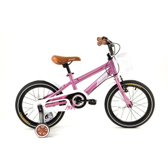 Bicicleta paseo infantil Dencar Lamborghini 7155 R16 frenos v-brakes color rosa con ruedas de entrenamiento  