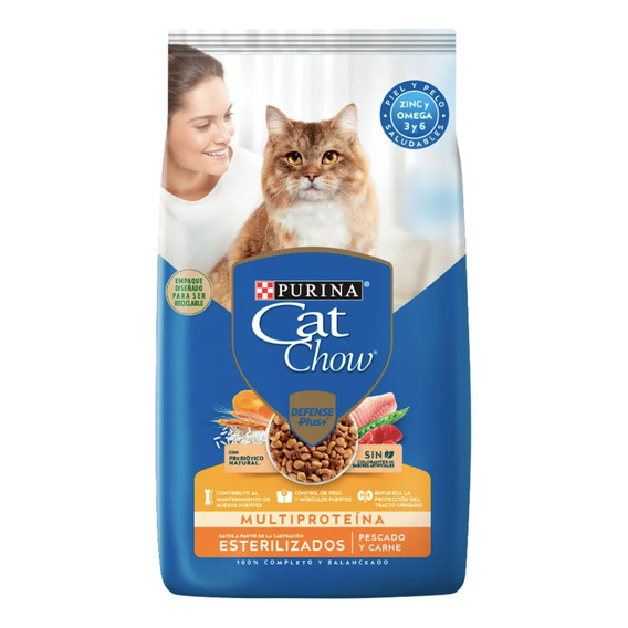 Alimento Cat Chow Defense Plus Esterilizados para gato adulto sabor pescado y carne en bolsa de 15 kg