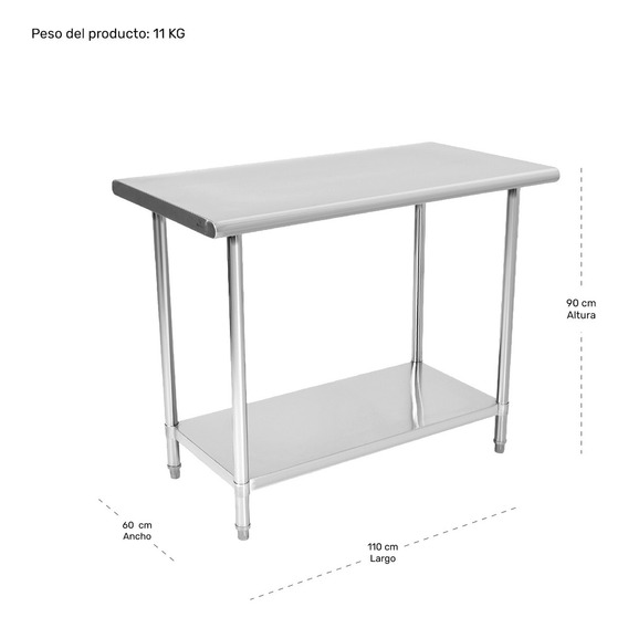 Mesa Isla Trabajo Acero Inoxidable Pasteur 110x60x90