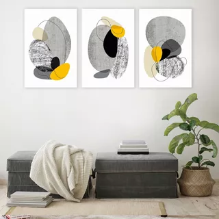 Set Cuadros Decorativos Abstractos Amarillo Gris Canvas Mate