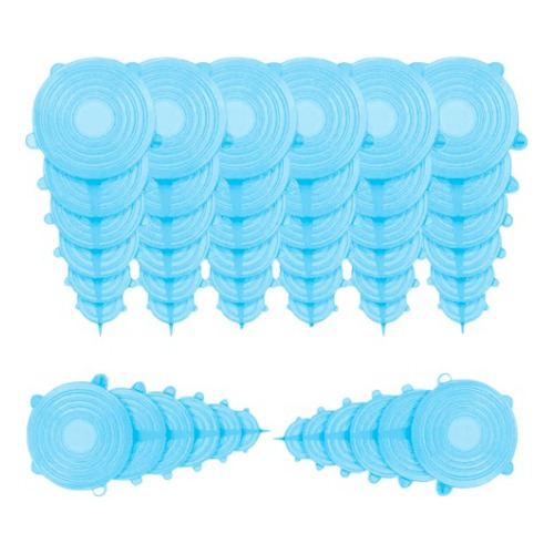 Tapas Reutilizables Herméticas Silicona Flexible 48 Piezas Color Azul Circular