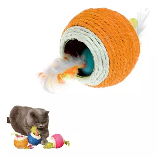 Juguete Para Gatos Pelota Sisal Con Plumas