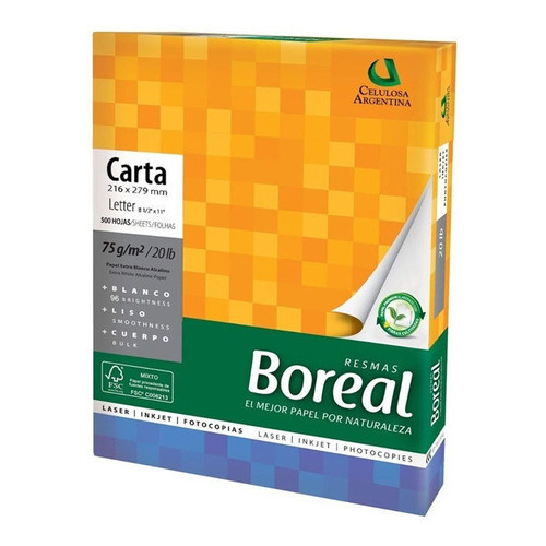 Papel Boreal Carta 75g X500 Hojas Color Blanco