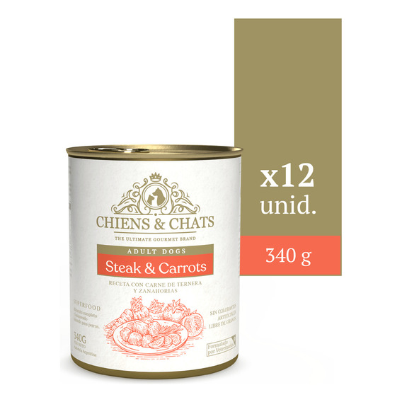 Chiens & Chats Steak & Carrots alimento para perro 12 unidades