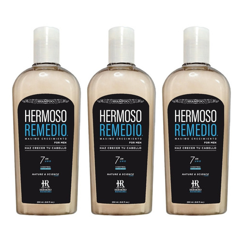 Hermoso Remedio ® Pack Shampoo Anticaida Crecimiento Acelerado Anticaspa Reparador Hidratante Para Hombre 250 Ml X 3