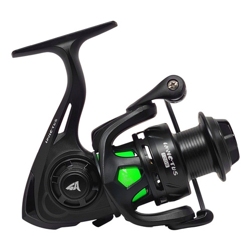 Micro Reel Caster Invictus 1008 Frontal Pejerrey 8 Rulemanes Color Negro/verde