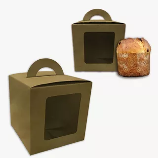 Cajas Para Mini Pan Dulce C/ Manija Y Visor Kraft Pack X 100