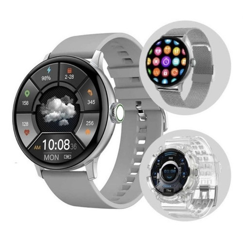 Smartwatch Reloj Inteligente Dt2 Caja Plateada, Triple Malla Color de la caja Plateado Color de la malla Gris Color del bisel Negro