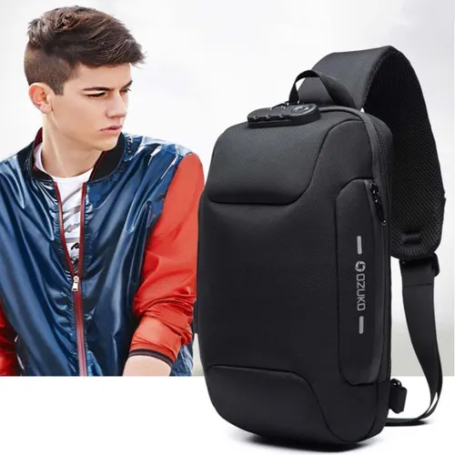 Mochila Cruzada Antirrobo Usb Casual Para Hombre C Color Negro