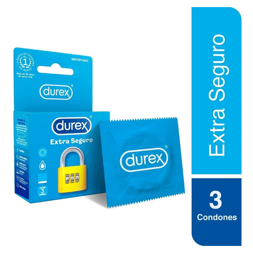 Durex Extra Seguro Cj 3 Condones De Látex Lubricados