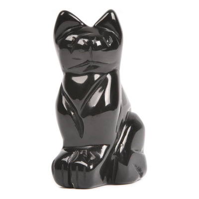 Estatua De Gato De Obsidiana Negra Decoración Hogar Reiki