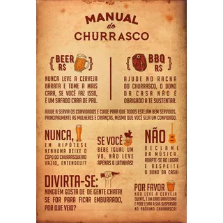 Placa Quadro Decorativo 60x40cm Manual Do Churrasco