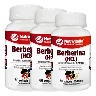 Berberina Tcm 60cáps 750mg Softgels Kit 3 Potes Nutrivitalle