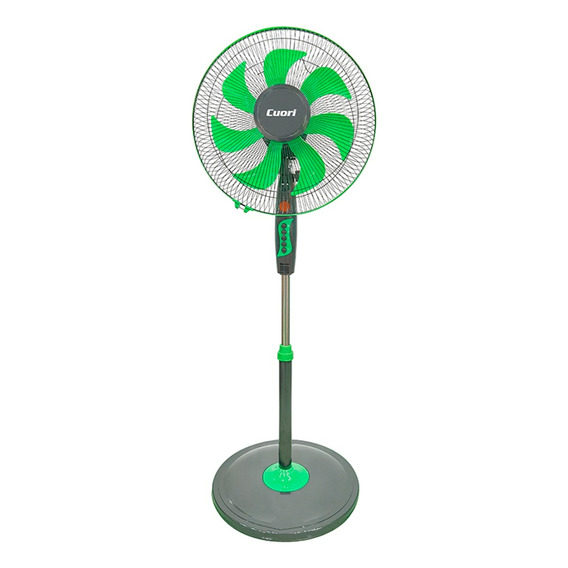 Ventilador De Pie Oscilante Y Regulable 3vel 50w Cuori Green Cantidad de aspas 7 Color de la estructura Negro Color de las aspas Verde Diámetro 41 cm Frecuencia 50/60Hz Material de las aspas Plástico