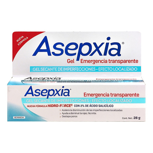 Asepxia Gel Emergencia Transparente 28grs Momento de aplicación Día/Noche Tipo de piel Grasa