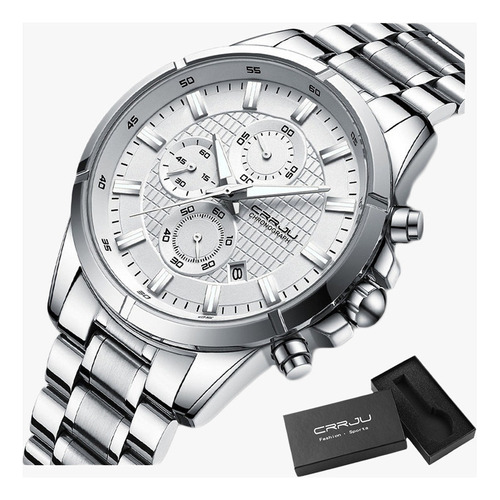 Reloj de cuarzo Crrju Business Chronograph Calendar - Fondo plateado