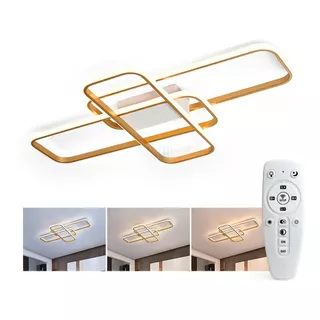 Lustre De Led 3 Retângulos 3 Em 1 54w C/ Controle Remoto Cor Dourado Bivolt