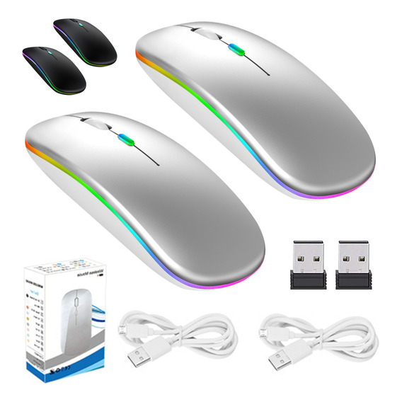 2pzas Mouse Inalámbrico Recargable 2.4g Y Bluetooth 3 Dpi