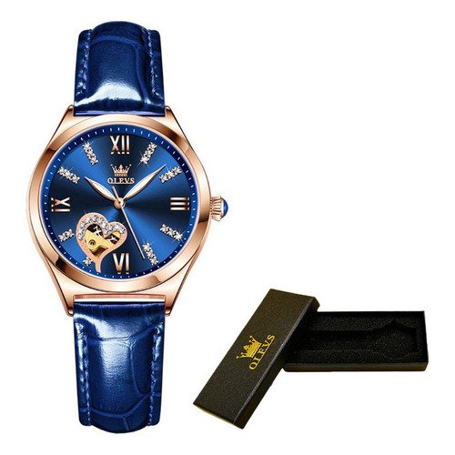 Reloj Mecánico Olevs Fashion Diamond Para Mujer Color De La Correa Azul